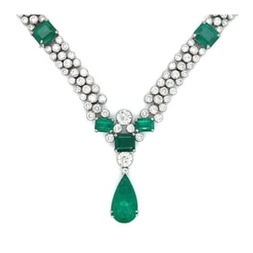 GIA Emerald, Diamond and Platinum Necklace