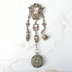 Gemstone, Pearl and Silver Chatelaine