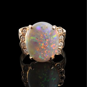 Opal, Diamond and 14K Ring