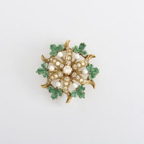 Diamond, Pearl, Enamel and 14K Brooch