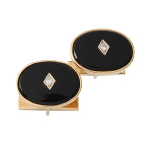 Diamond, Onyx and 14K Cufflinks