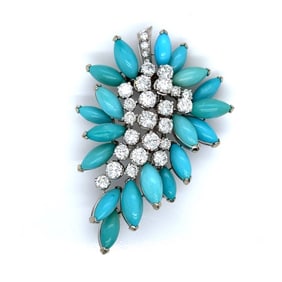 Diamond, Turquoise and 18K Brooch