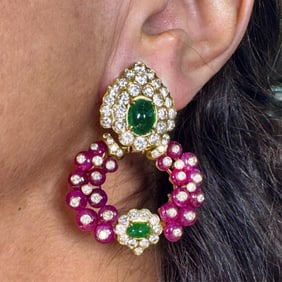 Ruby, Emerald and Diamond Earrings