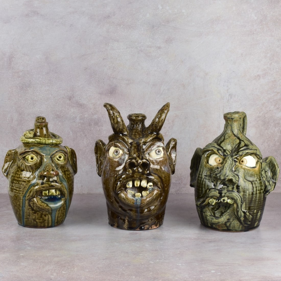 W.A. Flowers Folk Art Pottery Jugs (1 of 9)