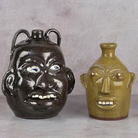 American Folk Art Pottery Face Jugs