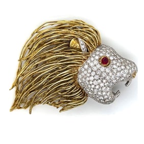 Diamond, Ruby and 14K Brooch