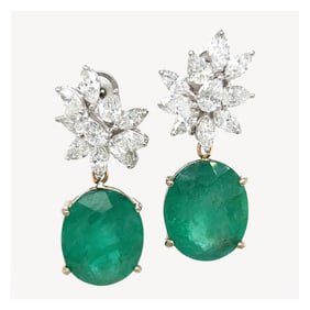 Emerald, Diamond and 18K Earrings