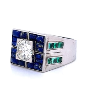 Diamond, Emerald, Lapis & Platinum Ring
