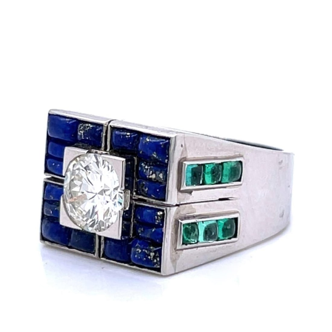 Diamond, Emerald, Lapis & Platinum Ring (1 of 5)