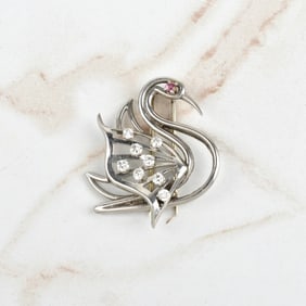 Diamond, Ruby and Platinum Swan Pin