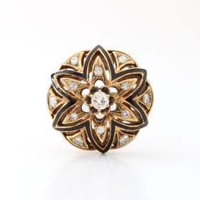 Diamond, Enamel and 14K Ring