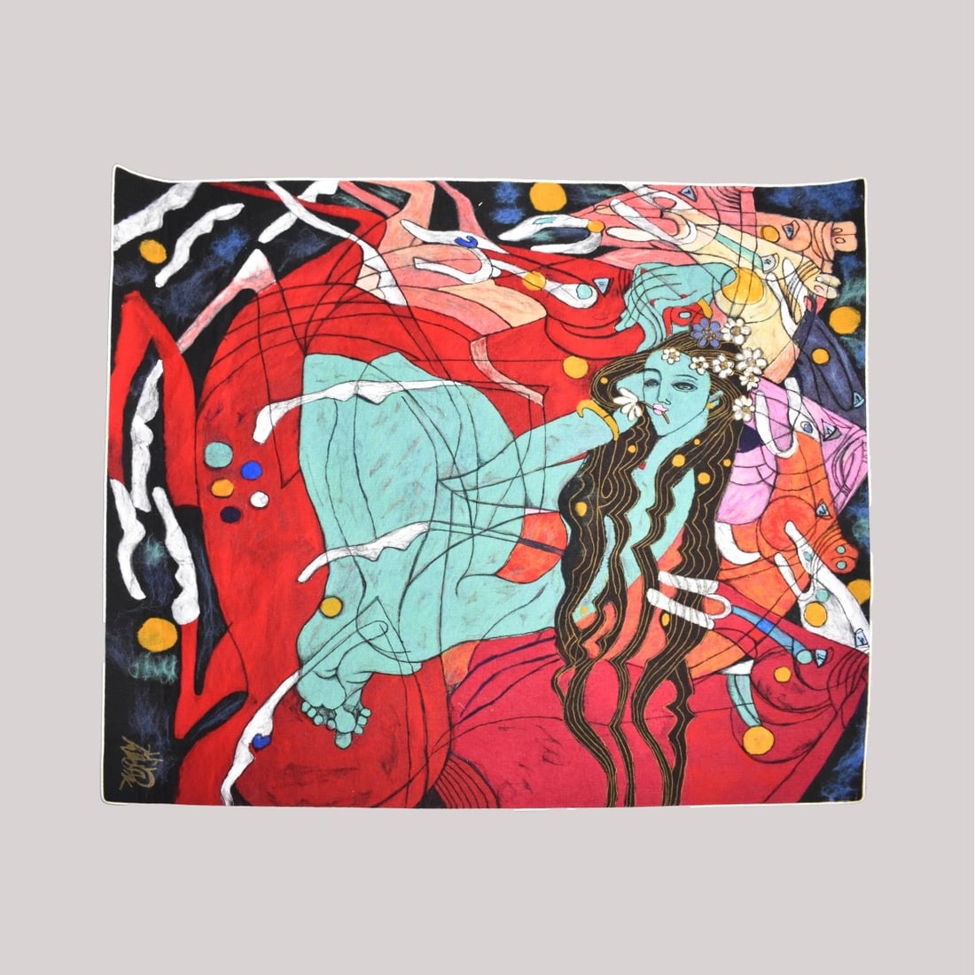 Jiang Tiefeng, Chinese/America ( b. 1938): Jiang Tiefeng, Chinese/American ( b. 1938) Soft Art Serigraph on Fabric Titled " Emerald Lady". Artist signed and numbered 23/90. Certificate of Authenticity supplied. Measures: 65" H, 65" W. Kodner G