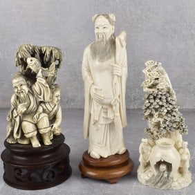 Vintage Japanese Carved Okimono Figures