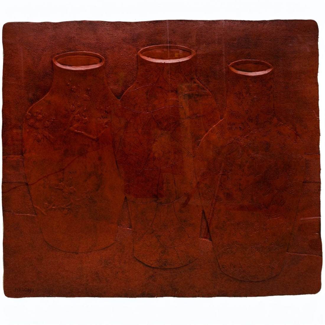 Brioni (20/21st C) Embossed Composition: Brioni (20/21st Century) "Still Life Vases" Embossed Composition, Signed Brioni Lower Left, Presented in a Shadowbox Frame. Sight measures 34-1/2" x 40-1/2". Frame 45-1/4" x 51-3/4" x 3-1/4". Kodner G