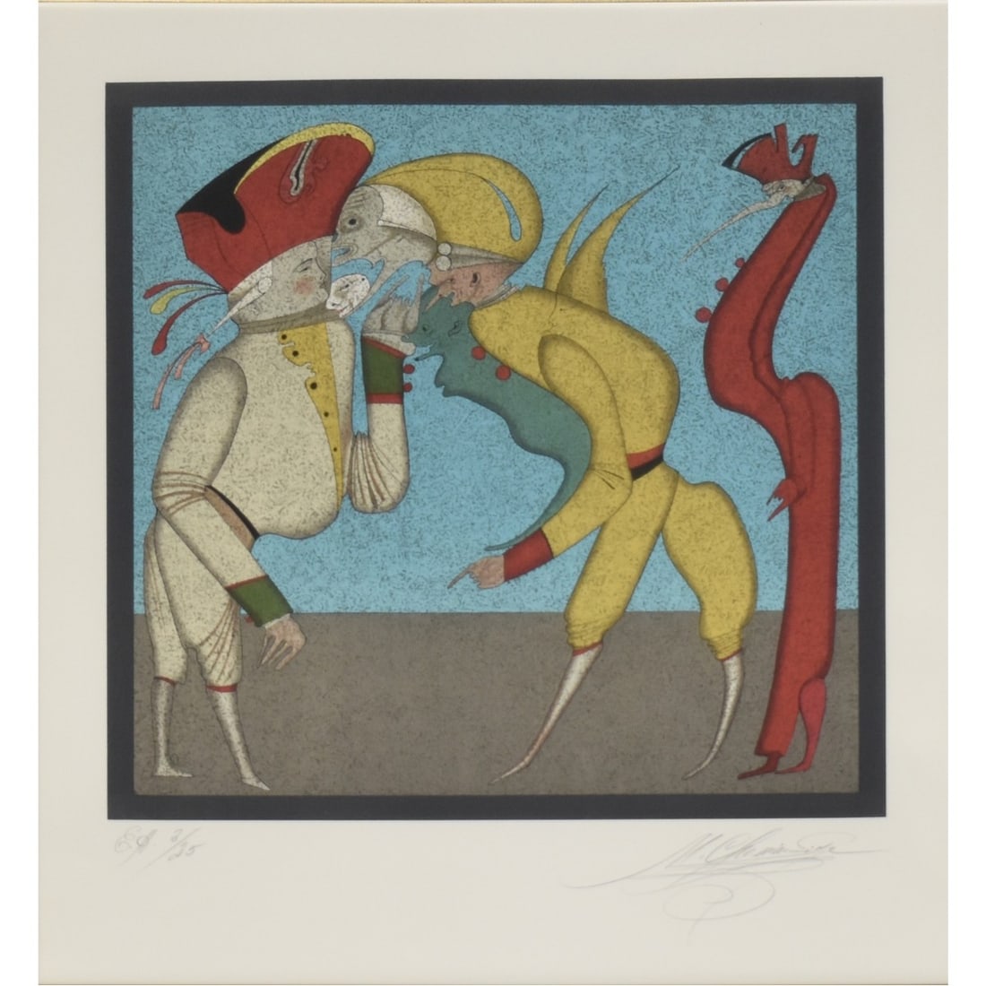 Mihail Chemiakin, Russian-American (b. 1943): Mihail Chemiakin, Russian-American (b. 1943) "Carnival in St. Petersburg" Surrealist Color Lithograph Signed and Numbered "E.A. 3/25" in Pencil. Image area measures: 17" high, 17" wide, frame measures