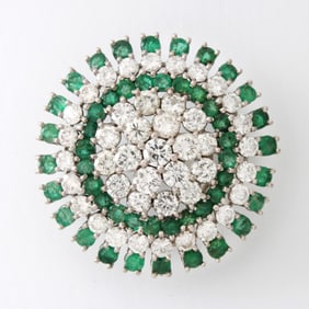 Diamond, Emerald, 18K Pendant/Brooch