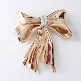 Ruby, Diamond and 14K Brooch