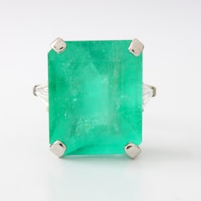 GIA Emerald, Diamond and Platinum Ring