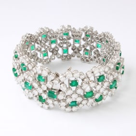 Emerald, Diamond and Platinum Bracelet