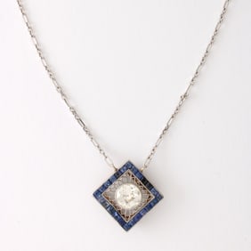 Deco Diamond, Sapphire & 14K Necklace