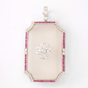 Deco Diamond, Ruby & Crystal Pendant