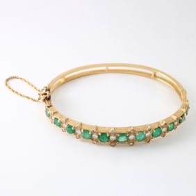Emerald, Diamond and 14K Bracelet