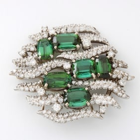 Diamond, Tourmaline and 14K Brooch