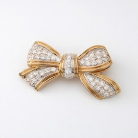 Diamond and 18K Bow Brooch
