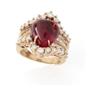 Tourmaline, Diamond and 14K Ring