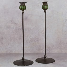 Pair of Tiffany Studios Candlesticks.
