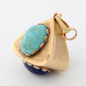 Turquoise, Lapis and 18K Pendant