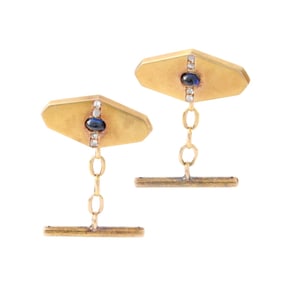 Sapphire, Diamond and 14K Cufflinks