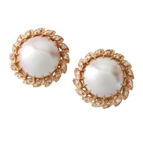 Pearl, Diamond and 14K Earrings