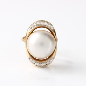 Pearl, Diamond and 14K Ring