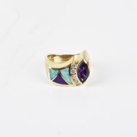 Amethyst, Diamond, Opal and 18K Ring