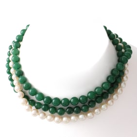 Chrysoprase, Pearl and Silver Necklace
