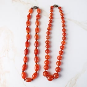 Chinese Carnelian and Silver Necklaces
