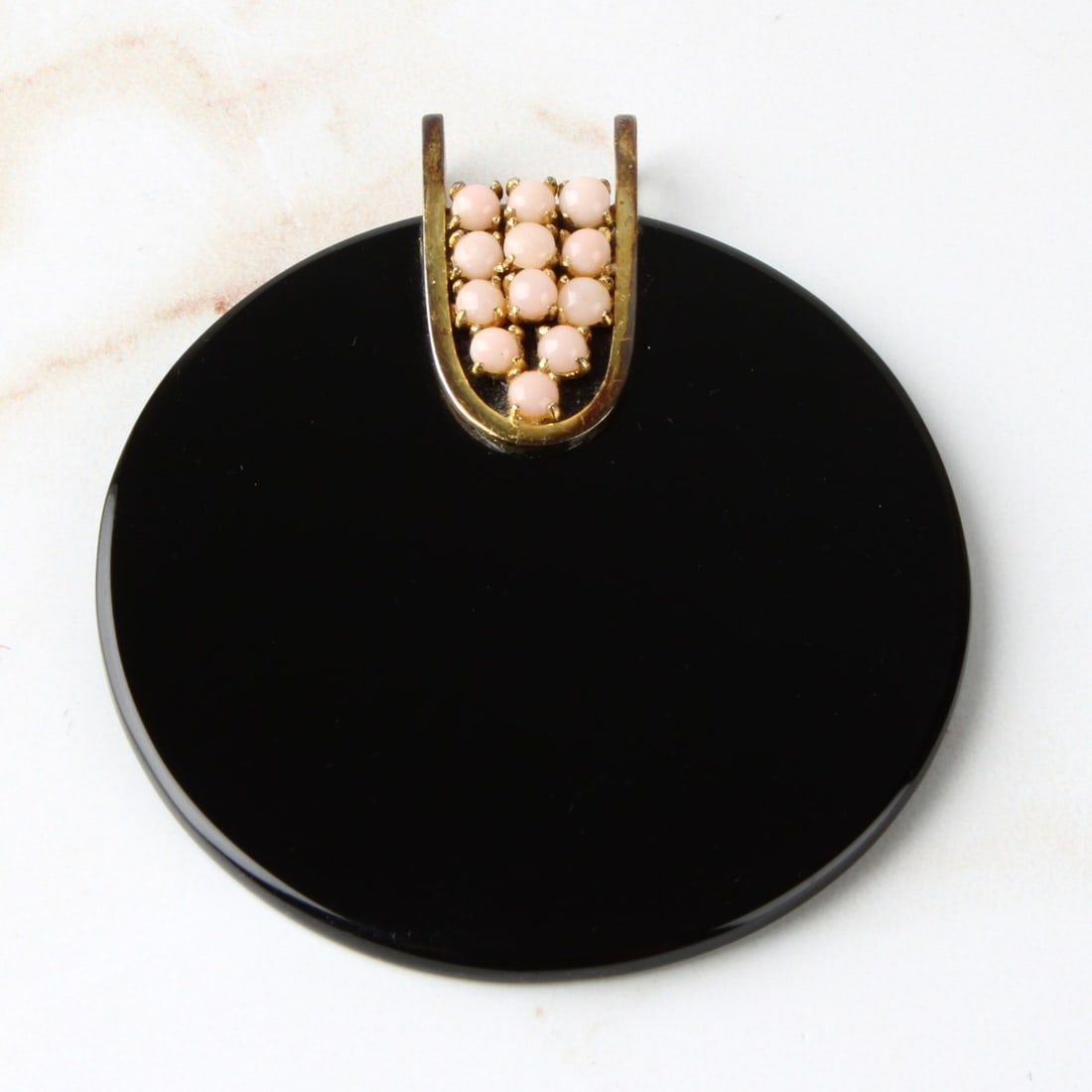 Deco Onyx, Coral and 14K Pendant (1 of 2)