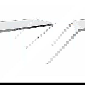 Mid-Century Milo Baughman Glass and Chrome Table: Mid-Century Milo Baughman Chrome and Glass Expanding Dining Table. Comes with two (2) twenty inch leaves. When closed measures, 28" H, 60" L, 38" D, each leaf when added adds 20". Kodner Galleries off