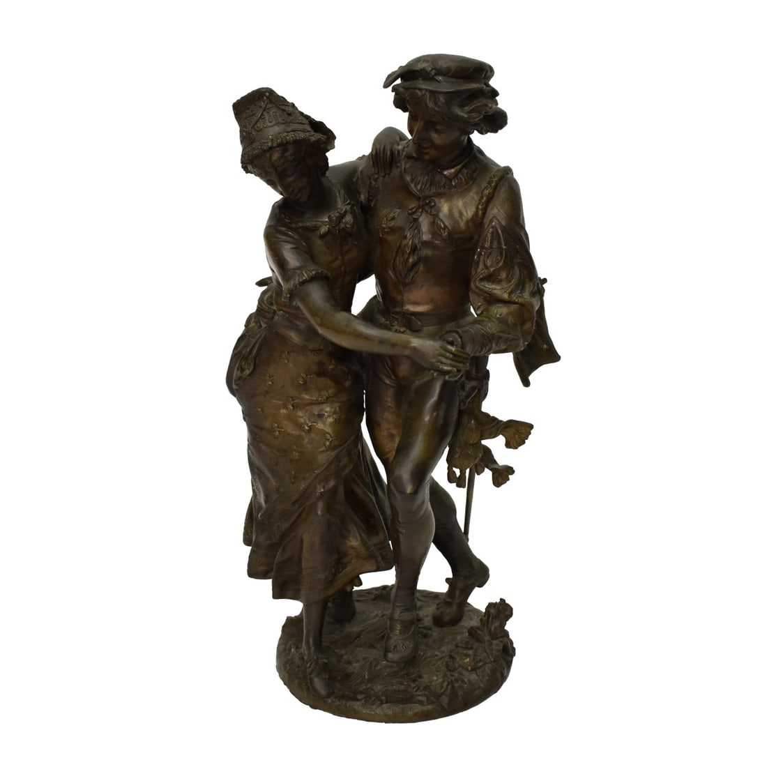 After: Adrienne Gaudez, French (1845-1902): After: Adrienne Etienne Gaudez, French (1845-1902) Bronze Sculpture, Dancing Couple in Renaissance Dress. Signed to back. Measures 22-1/2" H x 11" W x 11" D. Kodner Galleries offers phone and