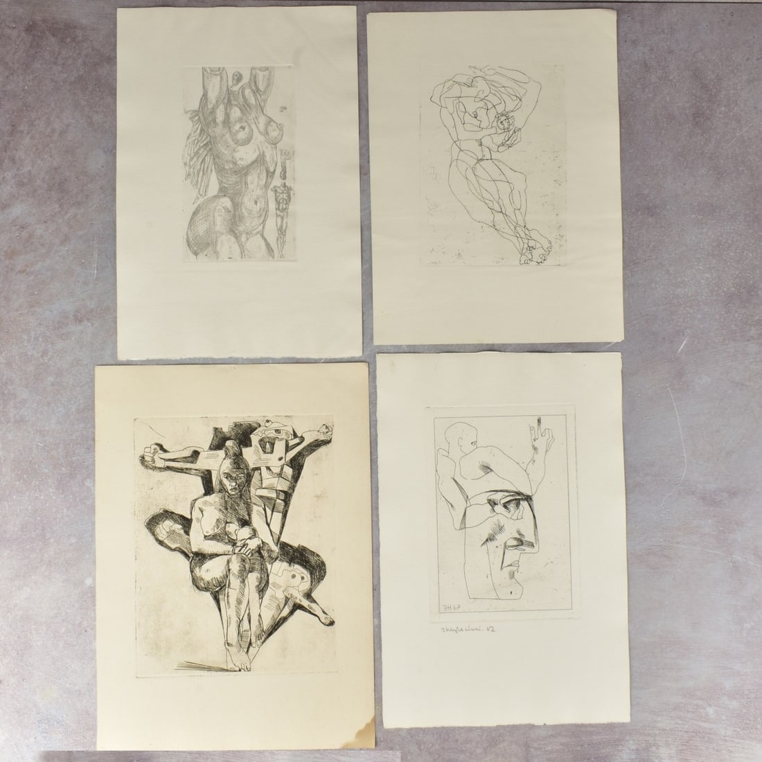 Ernst Losifovich Neizvestny , Russian (1925-2016): Ernst Losifovich Neizvestny , Russian (1925-2016) Collection of Four (4) Etchings on Paper. One (1) artist signed and dated bottom left- hand corner in pencil. Plate size measures: 9-1/2" high, 7-1/2"