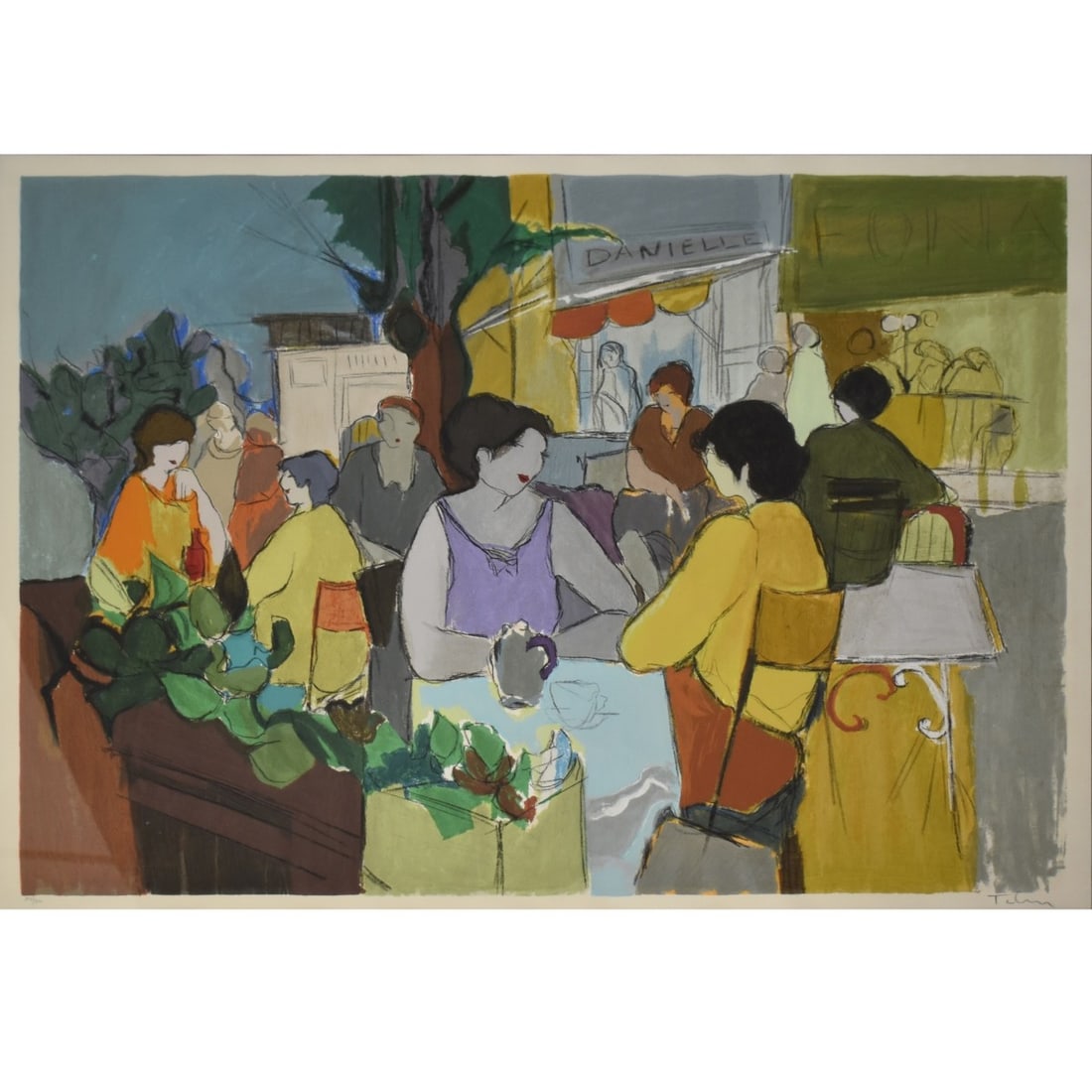 Itzchak Tarkay, Yugoslavian/Israeli (1935 - 2012): Itzchak Tarkay, Yugoslavian/Israeli (1935 - 2012) "Danielle's Corner" SIgned and numbered "214/300" in pencil. Image area measures: 31" high, 39" wide, frame measures: 43" high, 51" wide. Kodner