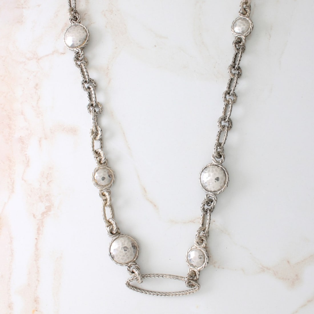 John Hardy Sterling Silver Necklace: Vintage John Hardy Heavy Sterling Silver Link Necklace. Signed (logo), stamped 925. Measures 35" L. Approx. weight: 101.07 grams. Kodner Galleries offers phone and absentee bidding at a low, flat 21%