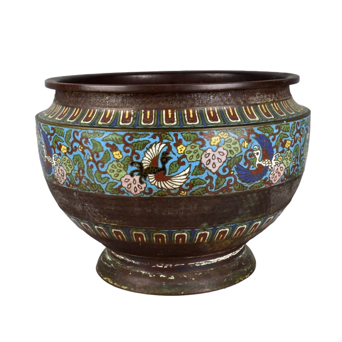 Antique Chinese Cloisonne Enamel & Bronze Planter (1 of 5)