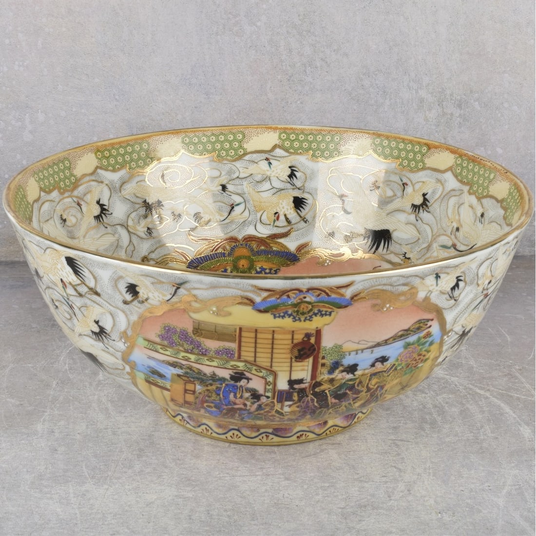 Modern Large Chinese Hand Painted Bowl: Modern Large Chinese Hand Painted Porcelain Bowl. Measures: 6-1/4" high, 13-3/4" diameter. Kodner Galleries offers phone and absentee bidding at a low, flat 21% buyer’s premium without surcharge or