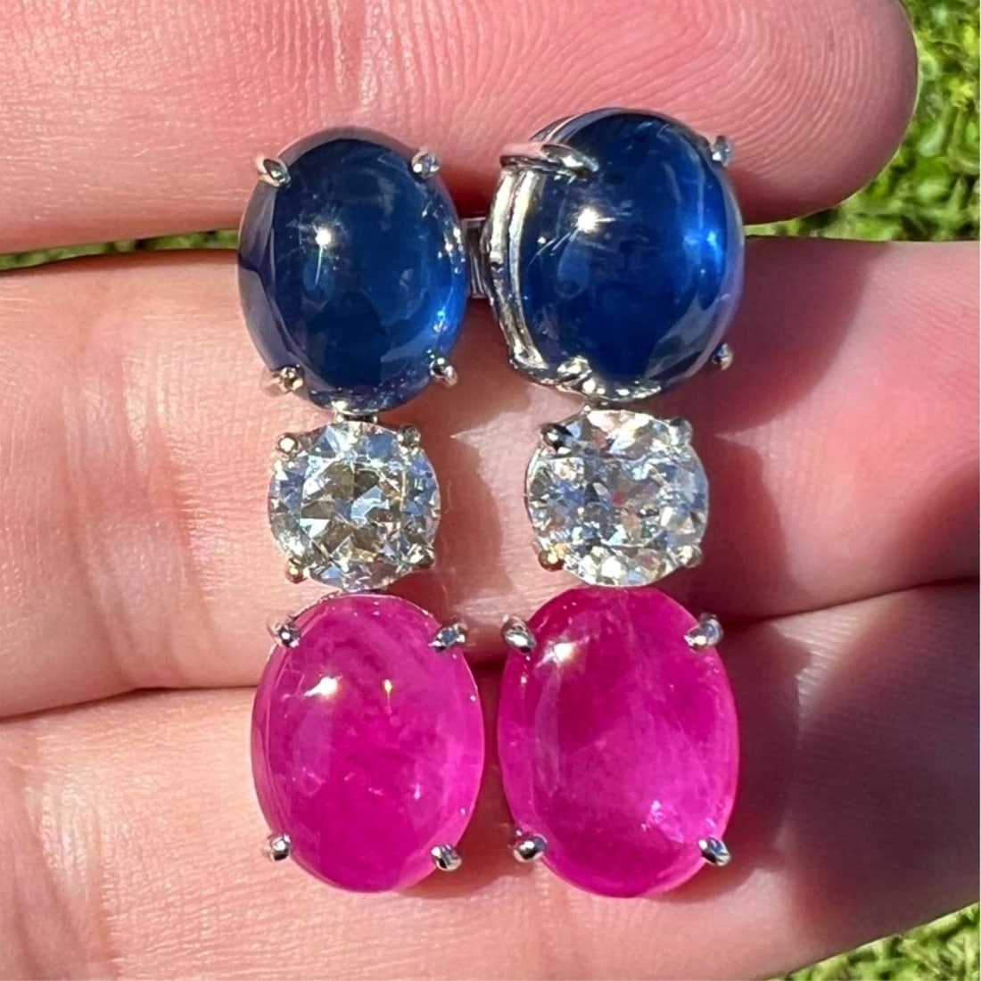 Sapphire, Diamond, Ruby and 18K Earrings - 3