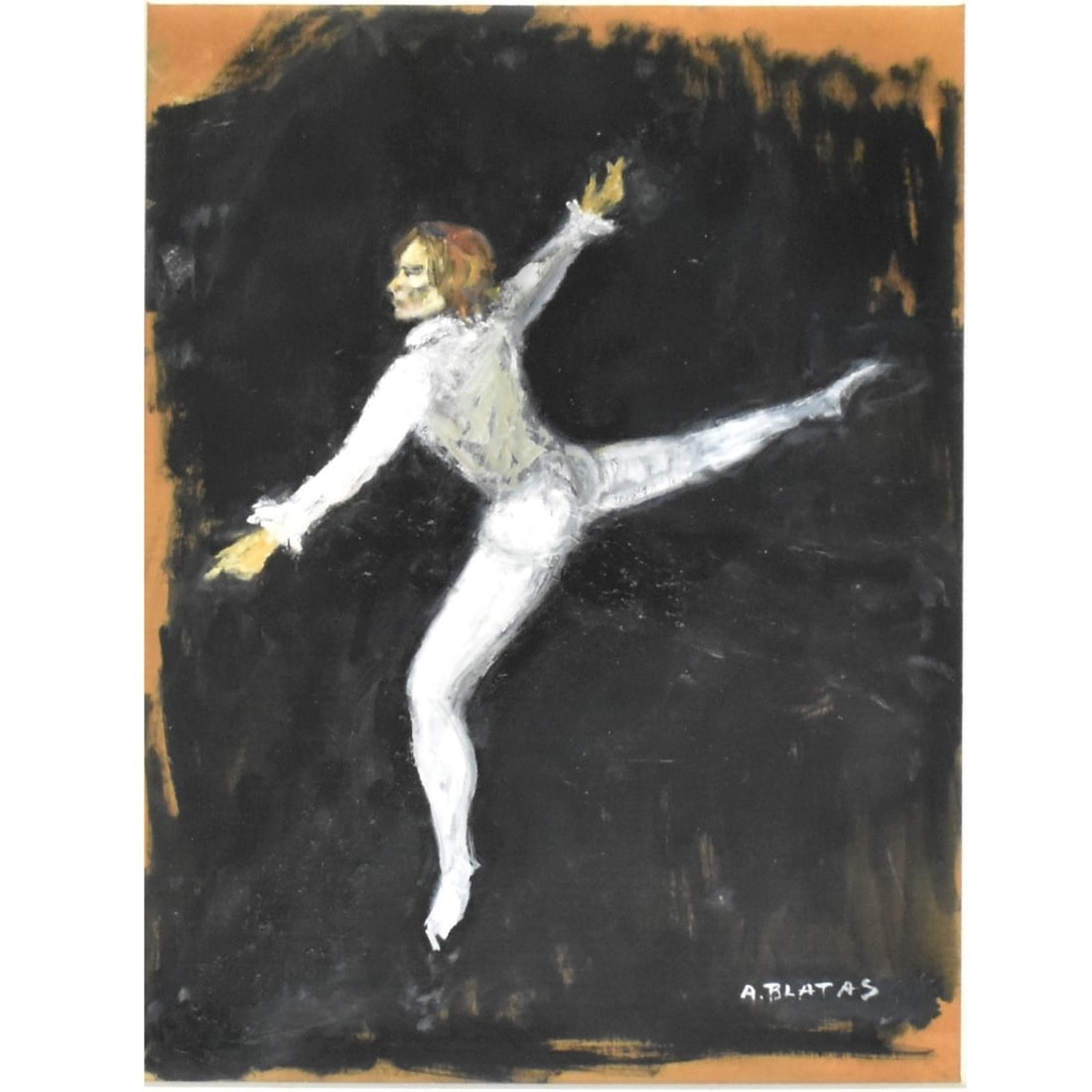 Arbit Blatas, Lithuanian (1908-1999): Arbit Blatas, Lithuanian (1908-1999) Impressionist Oil Painting on Cardboard of a Male Ballet Dancer (appears that it may be of Rudolf Nureyeve.) Framed. Image area measures: 30" high, 21-1/2" wide,
