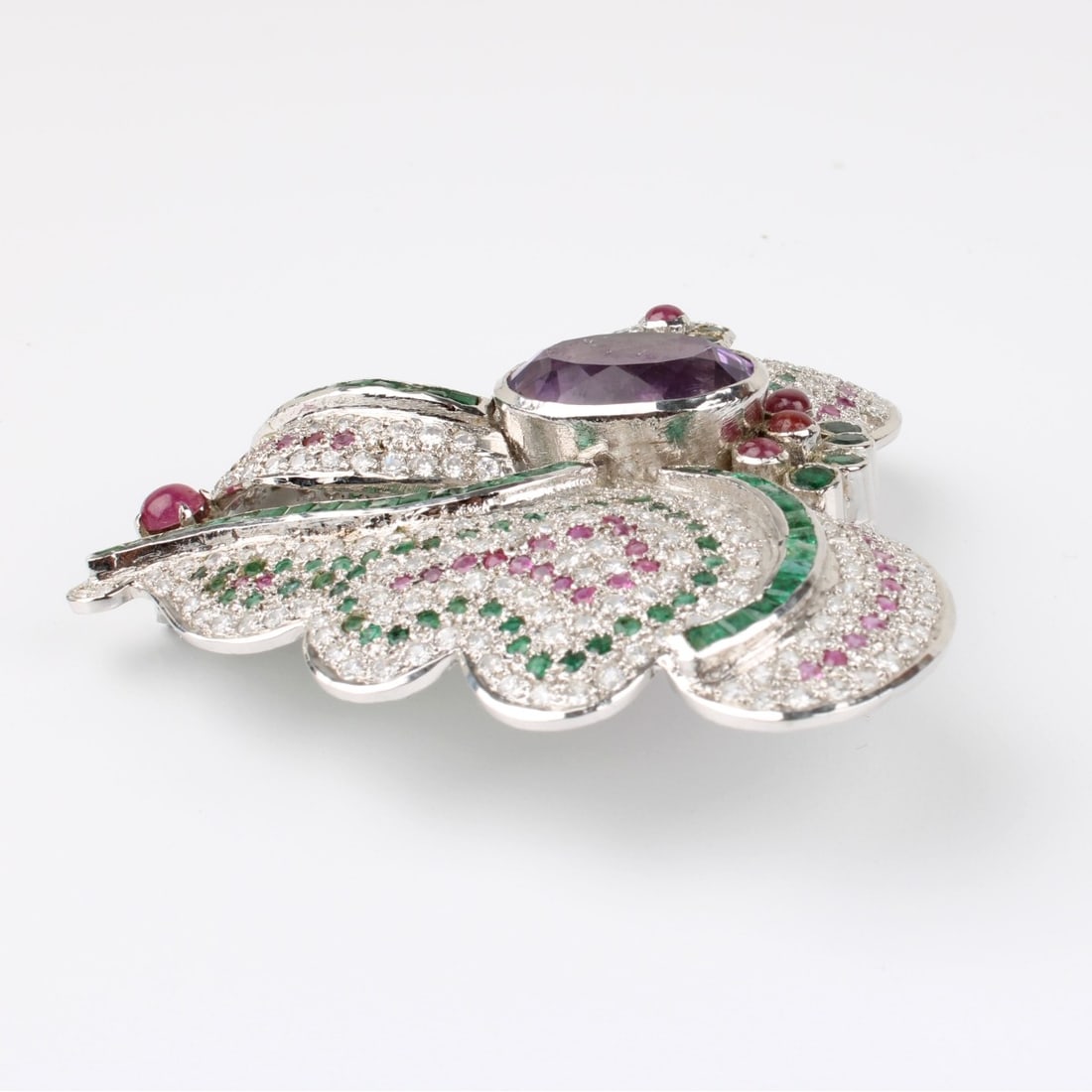 Gemstone and Silver Brooch - 2