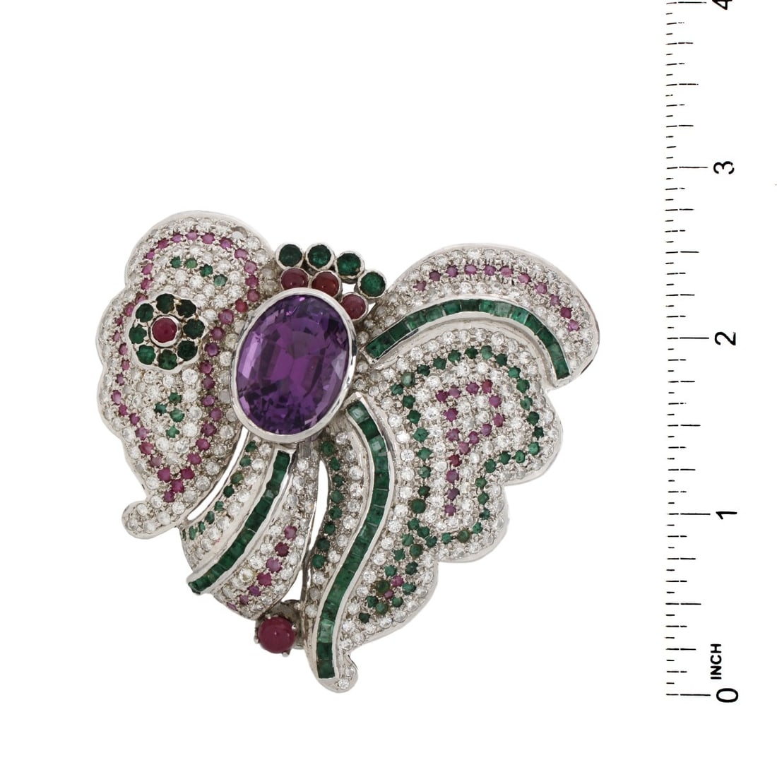 Gemstone and Silver Brooch - 5