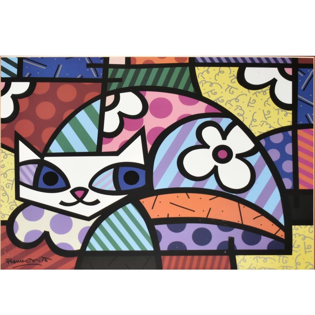 Romero Britto, Brazilian / American (b. 1963): Romero Britto, Brazilian / American (b. 1963) "Macy's South Beach Dancers" Professionally Framed Print Signed in the Plate. Image area measures: 22-1/2" high, 29-1/2" wide, frame measures: 34-1/2"
